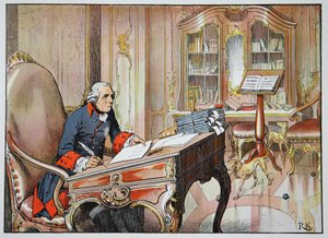 Frederik de Grote in zijn kantoor in Sanssouci